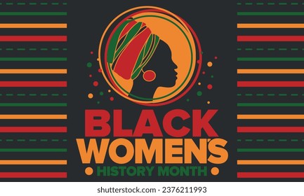 Black Women's History Month annual celebrated in April. International holiday in honor of the achievements of black women with roots in Africa of the past, future and present. Black woman silhouette