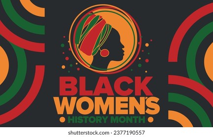 Black Women's History Month annual celebrated in April. International holiday in honor of the achievements of black women with roots in Africa of the past, future and present. Black woman silhouette