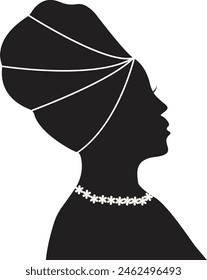 Black Women's History Month Silhouette with Some Accessories. Isolated Black Silhouette