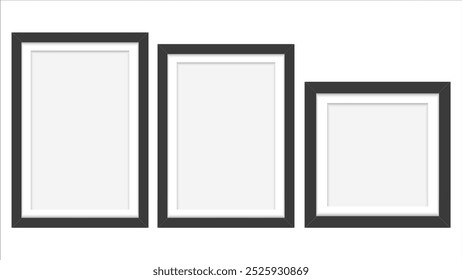 Black wood frame on white background. Picture frame. Vector illustration