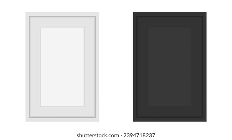 Black wood frame and white picture frame on white background. Vector illustration_1