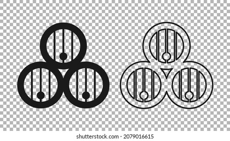 Black Wooden barrel icon isolated on transparent background. Alcohol barrel, drink container, wooden keg for beer, whiskey, wine.  Vector