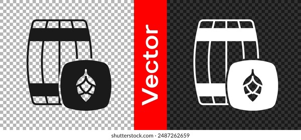 Black Wooden barrel icon isolated on transparent background. Alcohol barrel, drink container, wooden keg for beer, whiskey, wine.  Vector