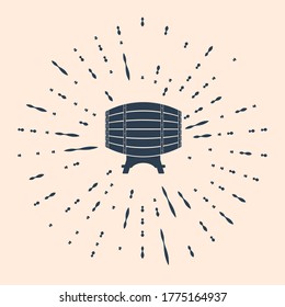 Black Wooden barrel on rack icon isolated on beige background. Abstract circle random dots. Vector Illustration