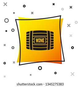 Black Wooden barrel for wine icon isolated on white background. Yellow square button. Vector Illustration