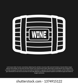Black Wooden barrel for wine icon isolated on black background. Vector Illustration