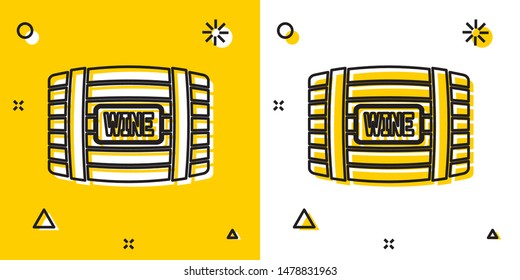 Black Wooden barrel for wine icon isolated on yellow and white background. Random dynamic shapes. Vector Illustration