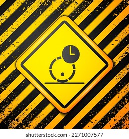 Black Wooden barrel for wine icon isolated on yellow background. Aging of wine in a barrel. Warning sign. Vector