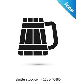 Black Wooden beer mug icon isolated on white background.  Vector Illustration
