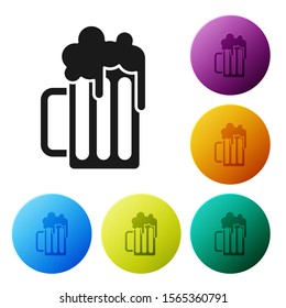 Black Wooden beer mug icon isolated on white background. Set icons colorful circle buttons. Vector Illustration