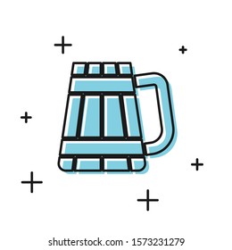 Black Wooden beer mug icon isolated on white background.  Vector Illustration