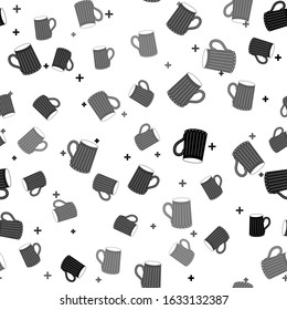 Black Wooden beer mug icon isolated seamless pattern on white background.  Vector Illustration