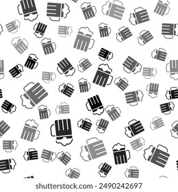 Black Wooden beer mug icon isolated seamless pattern on white background.  Vector