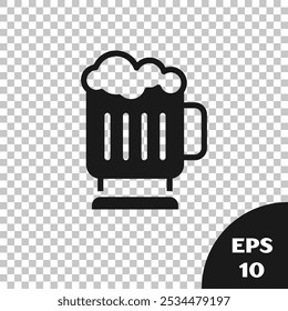 Black Wooden beer mug icon isolated on transparent background.  Vector