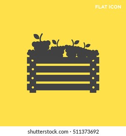 Black wooden box with grapes vector on yellow background