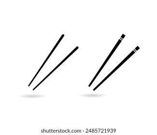 Black wooden chopsticks flat icon. Japanese chopsticks icons set.  Restaurant chopsticks icon symbol vector illustration