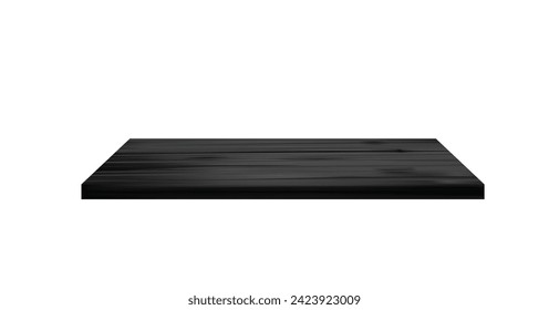 Black wooden empty shelf perspective view, vector