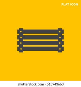 Black wooden fruit box vector icon on yellow background