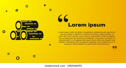 Black Wooden logs icon isolated on yellow background. Stack of firewood.  Vector Illustration