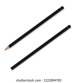 Black wooden pencil with shadow on white background. Vector illustrationEPS 10
