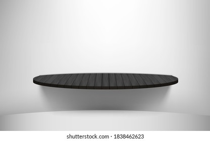 black wooden shelf on the white wall in the room