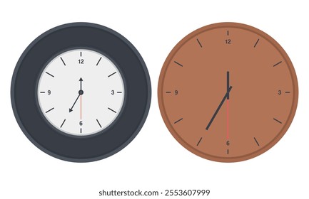 Black and Wooden Wall Clock Vector. Wall Clock Decoration Design. Time Element.