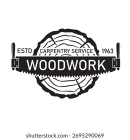 black woodworking carpentry emblem isolated on white background