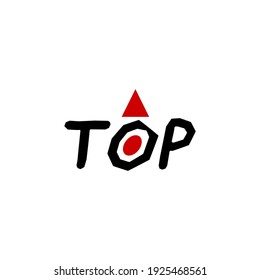 Black word TOP with red arrow, on the white background