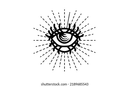 Schwarze Arbeit Tattoo Blitz. Auge der Vorsehung. Masonisches Symbol. Alle sehen Auge in der Dreieckspyramide. Neue Weltordnung. Heilige Geometrie, Religion, Spiritualität, Okkultismus. Einzelne Vektorgrafik