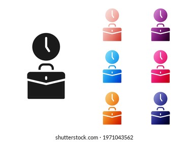 Black Work time icon isolated on white background. Office worker. Working hours. Business briefcase. Set icons colorful. Vector