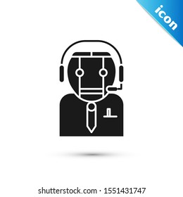 Black Worker robot icon isolated on white background.  Vector Illustration