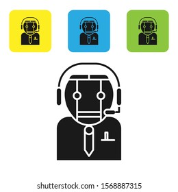 Black Worker robot icon isolated on white background. Set icons colorful square buttons. Vector Illustration