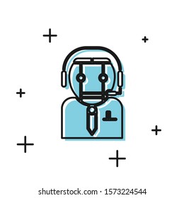 Black Worker robot icon isolated on white background.  Vector Illustration