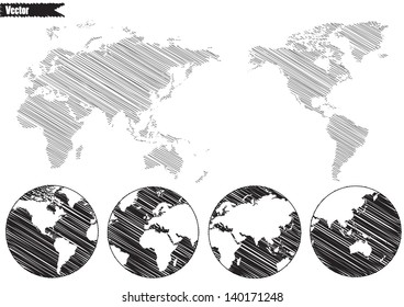 Black World map and compass of vector