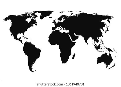 Black World Map, continents of the planet - stock vector