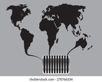 Black world map flows into the canal