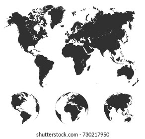 Black World Map with globes - stock vector