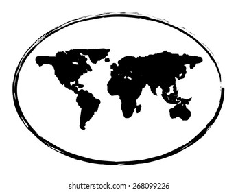 black world map grunge stamp style symbol isolated on white background vector illustration 1