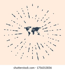 Black World map icon isolated on beige background. Abstract circle random dots. Vector Illustration