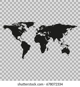 Black World map isolated on background. World map Vector template. Flat world Earth illustration.