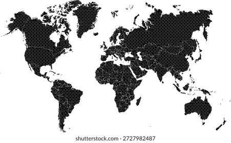 Black world map made of small dots on for global concepts