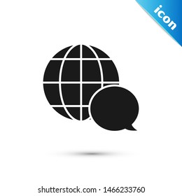 Black World map made from speech bubble icon isolated on white background. Global communication scheme on Earth.  Vector Illustration