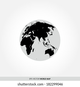 Black world map on globe icon