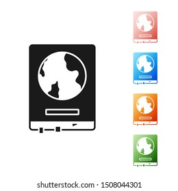 Black World map on a school blackboard icon isolated on white background. Drawing of map on chalkboard. Set icons colorful. Vector Illustration