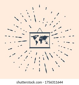 Black World map on a school blackboard icon isolated on beige background. Drawing of map on chalkboard. Abstract circle random dots. Vector Illustration