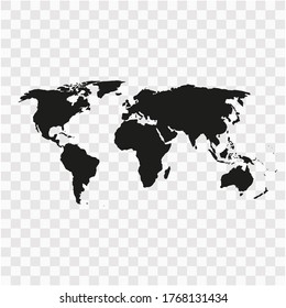 Mapa del mundo negro sobre fondo transparente, vector