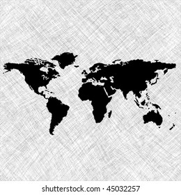 black world map over grunge stripes, abstract art illustration