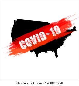 Black world map silhouette with red grunge splash and coronavirus text