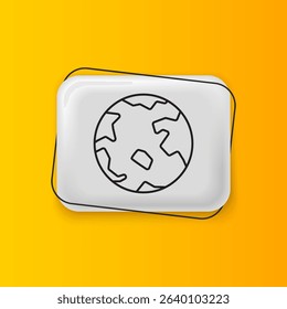 Black Worldwide icon isolated on yellow background. Pin on globe. Silver rectangle button. Vector