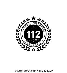 Black wreath anniversary. Happy anniversary 112 years celebration on white background.